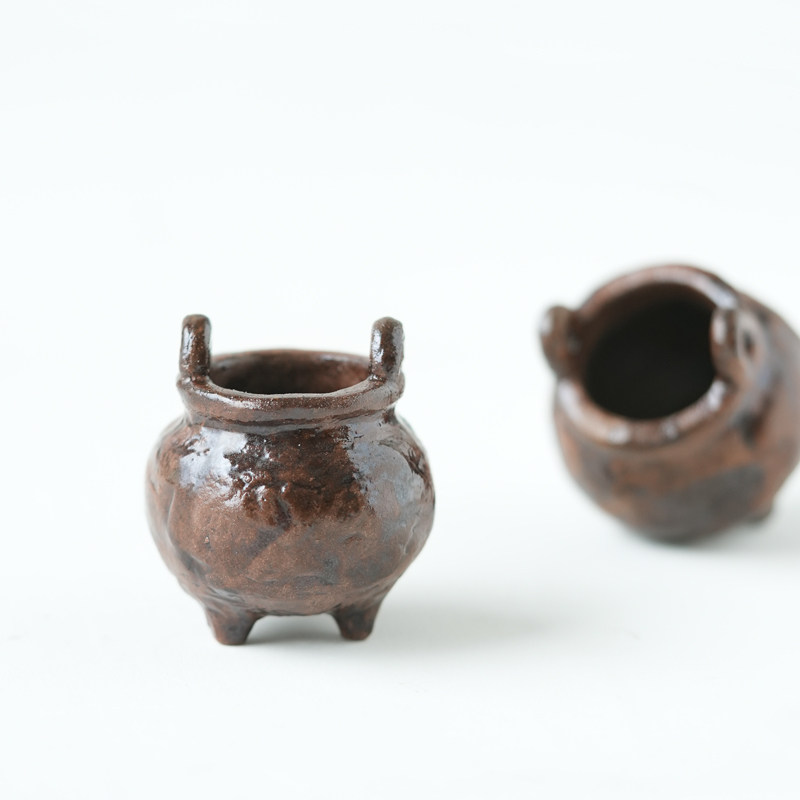 日式手工粗陶小香炉迷你家用室内香熏炉陶瓷三足鼎炉线香道香插炉,淘宝优惠券,粉丝福利购,淘宝优惠卷
