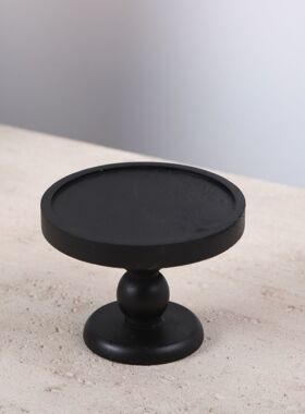 黑色复古木质香薰托盘摆件中古风玄关收纳盘置物盘圆形高脚展示盘