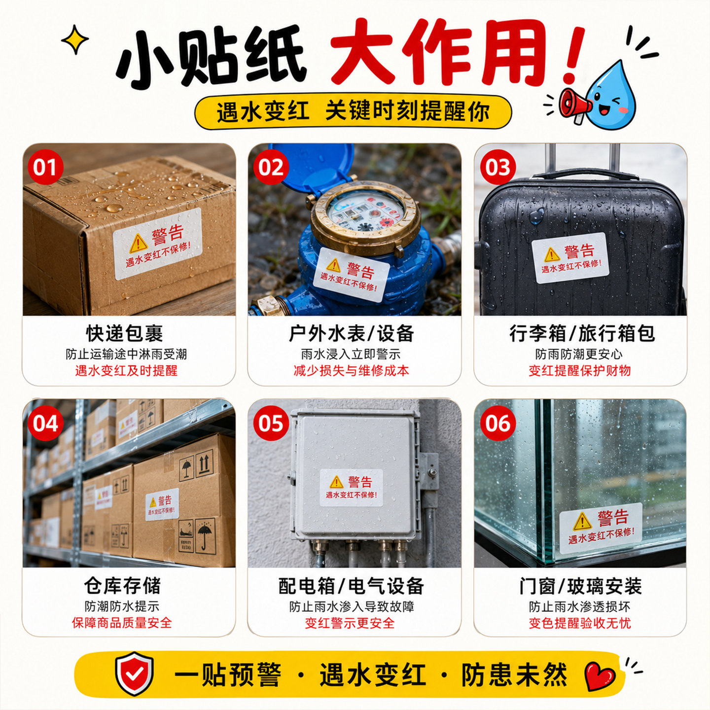 Label stickers that turn red and discolored when exposed to water can be customized