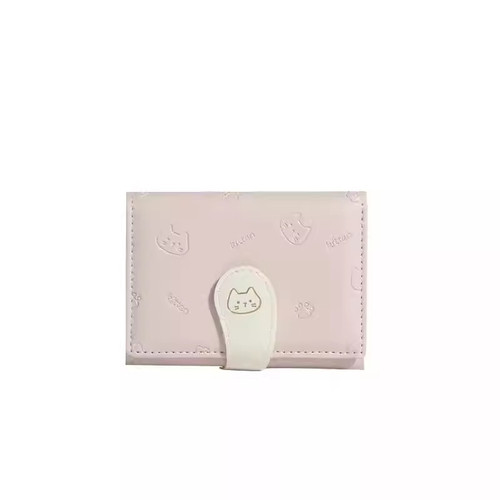 可爱卡通猫咪短款钱包小清新学生多卡位轻薄零钱包卡包皮搭扣钱夹 - 图3