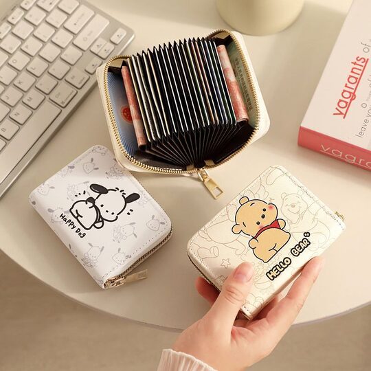 Cute cartoon multi-function card bag for women with large capacity
