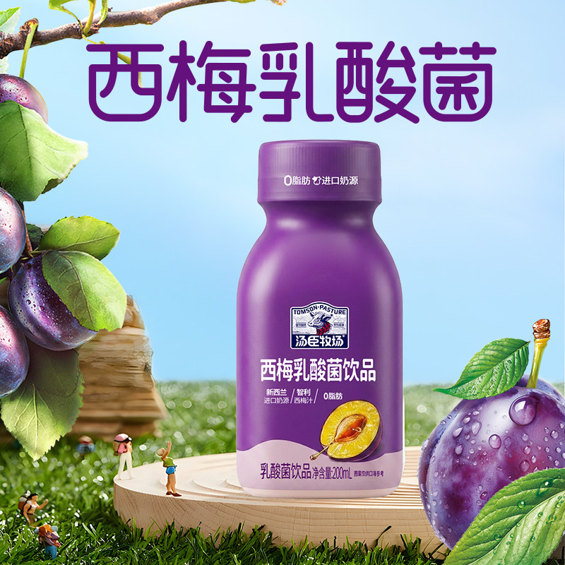 汤臣牧场益生元西梅智利西梅汁乳酸菌饮品200ml*10瓶装正品旗舰店
