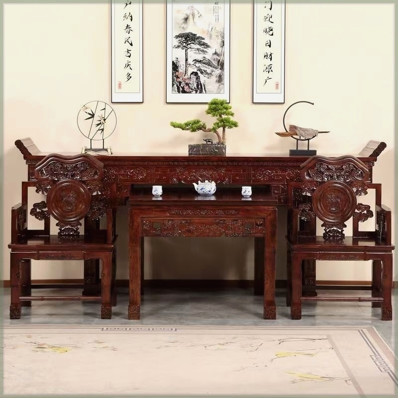 实木老榆木中堂六件套农村堂屋条案八仙桌中式仿古供桌香火桌佛台 - 图1