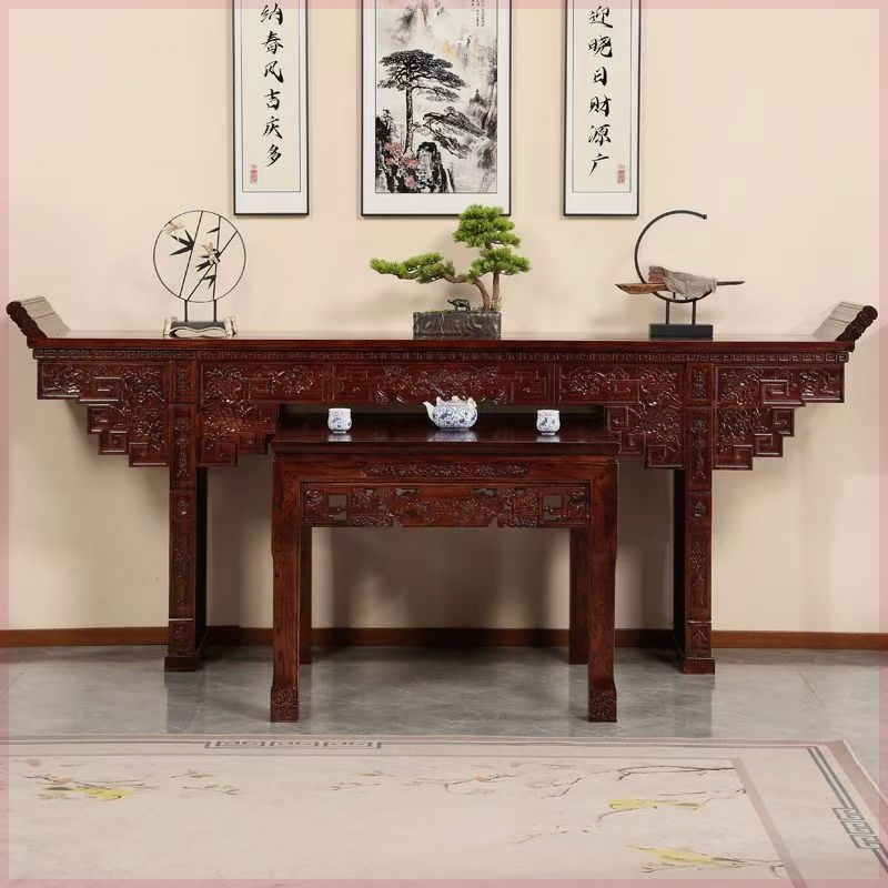 实木老榆木中堂六件套农村堂屋条案八仙桌中式仿古供桌香火桌佛台 - 图2