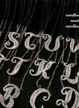 波光粼粼方糖字母宝石项链 富家千金 镀18K金 排列锆石26字母