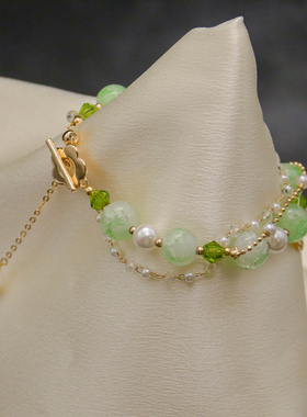 翠湖蝶梦水水晶绿三层手链