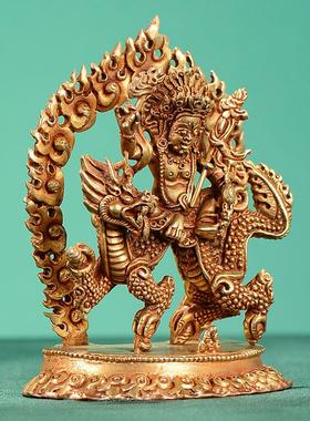 黄财神五行财神尼泊尔手工铜鎏金白黑财神随身小铜像摆件