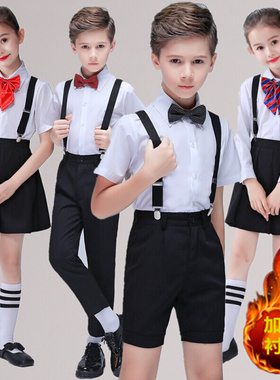 新品儿童加绒款背带裤演出服幼儿园礼服小学生服装主持人合唱表演