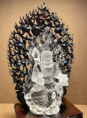 天然白水晶不动明王本命佛摆件