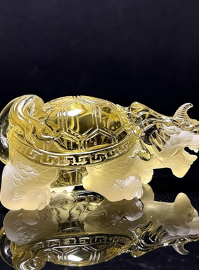 天然黄水晶手工雕刻龙龟工艺摆件