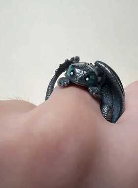 新驯龙高手可爱无牙仔戒指卡通动漫指环二次元复古个性食指情侣款