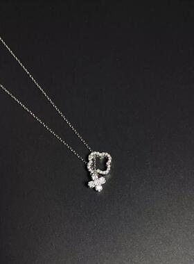 四叶草吊坠项链s925银一款多戴一体微镶满钻镂空女精致锁骨链女