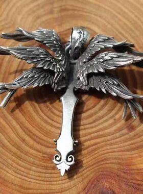 复古六翼天使十字架项链吊坠 美式嘻哈帅气朋克潮男挂脖挂坠链子