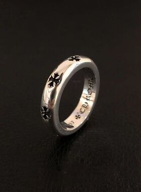 潮牌闭口版十字花细戒指CH指环