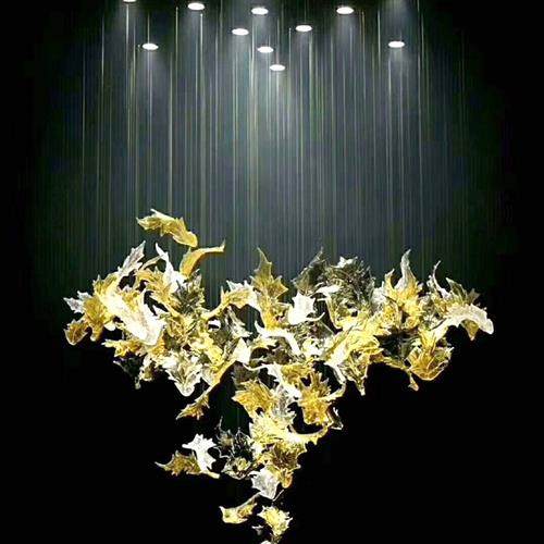 酒店ktv会所大厅天花板装饰艺术吊灯别墅样房抽象玻璃枫叶工程灯,淘宝优惠券,粉丝福利购,淘宝优惠卷