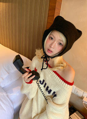 y2k小恶魔绑带猫耳帽辣妹显脸小