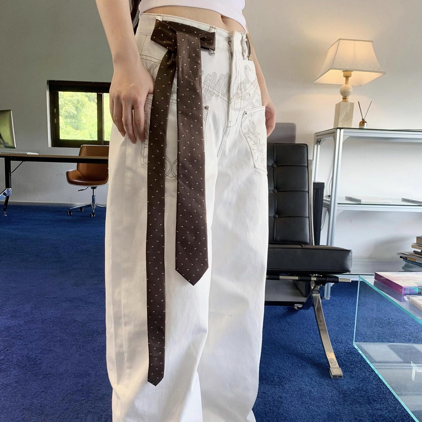 2025秋冬美拉德复古波点领带女棕色老钱风长条丝巾时髦辣妹腰带潮,淘宝优惠券,粉丝福利购,淘宝优惠卷