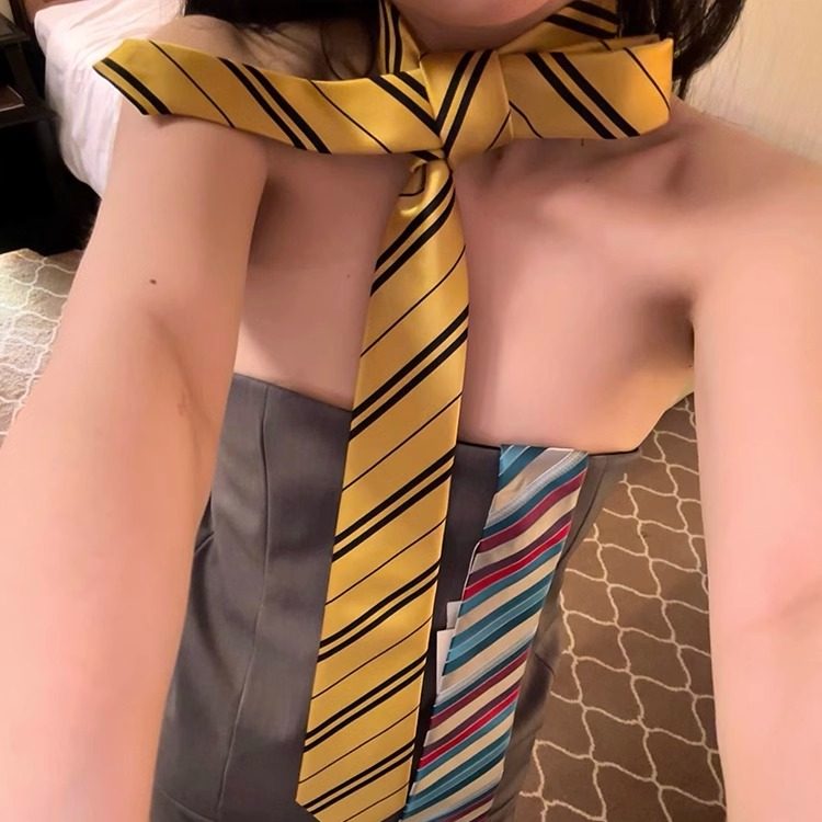 2025时髦复古装饰条纹领带女y2k时尚百搭领巾中古高级感丝巾配饰,淘宝优惠券,粉丝福利购,淘宝优惠卷