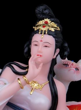 了凡居汉白玉九尾娘娘苏妲己神像九姑娘美女九尾狐像客厅中式摆件