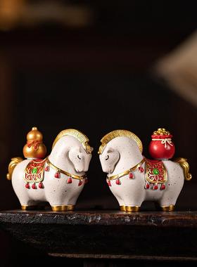 创意绿马元宝可旋转茶宠摆件国潮马上有钱招财礼品办公室桌面装饰