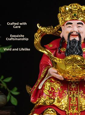 财神店吸引财富和打开礼物。财神总比风干好。树脂红衣财神将从四