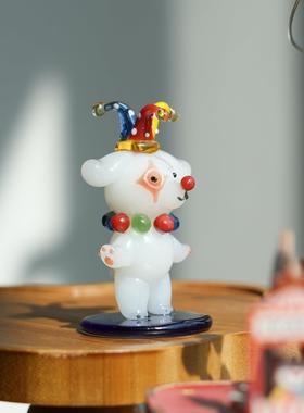 淄博琉璃手作马戏团小丑狗车载桌面摆件可爱治愈系装饰品生日礼物