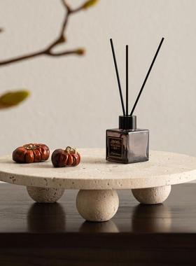 侘寂风黄洞石果盘创意日式餐桌摆件茶几大理石香薰收纳托盘装饰品