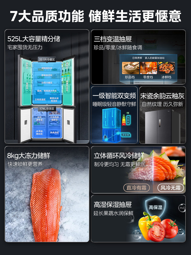 美的551十字对双开四门超薄无缝全嵌入式一级家用大容量无霜冰箱