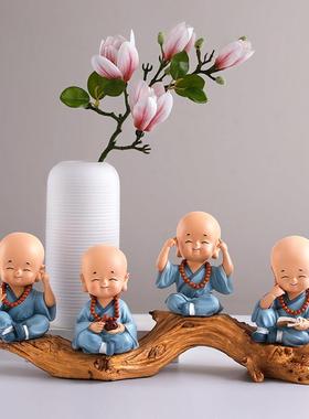 创意小和尚摆件办公室桌沙弥客厅电视柜酒柜装饰家居新中式工艺品