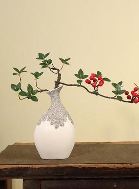 新中式禅意陶瓷拉丝花瓶花艺仿真枯枝摆件客厅软装插花餐桌装饰