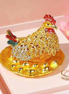 珐琅彩生肖母鸡公鸡摆件招财风水合金摆件金属饰品盒创意国潮礼品