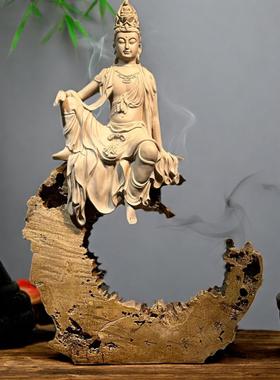 新中式佛像水月自在观音菩萨禅意供奉摆件玄关茶室客厅博古架装饰