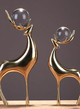 创意水晶球黄铜麋鹿摆件家居装饰品现代简约招财客厅玄关新居礼品