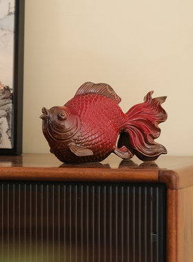 年年有鱼红色锦鲤摆件现代中式家居客厅玄关电视柜装饰开业送礼