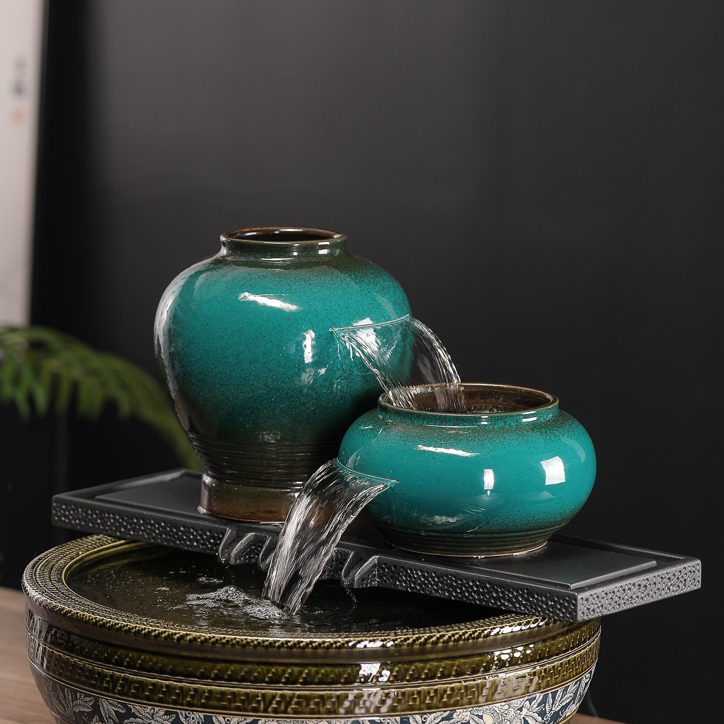 流水摆件循环水古法生态鱼缸瀑布造景全套陶瓷陶罐生财养鱼过滤器,淘宝优惠券,粉丝福利购,淘宝优惠卷