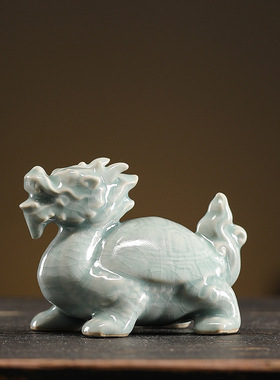 陶瓷龙龟摆件招财汝窑龙头龟办公室桌面摆件可养茶宠家居装饰品