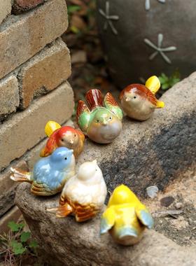 可爱陶瓷釉面彩色小鸟六色组合装饰摆饰花园阳台水池客厅庭院摆设