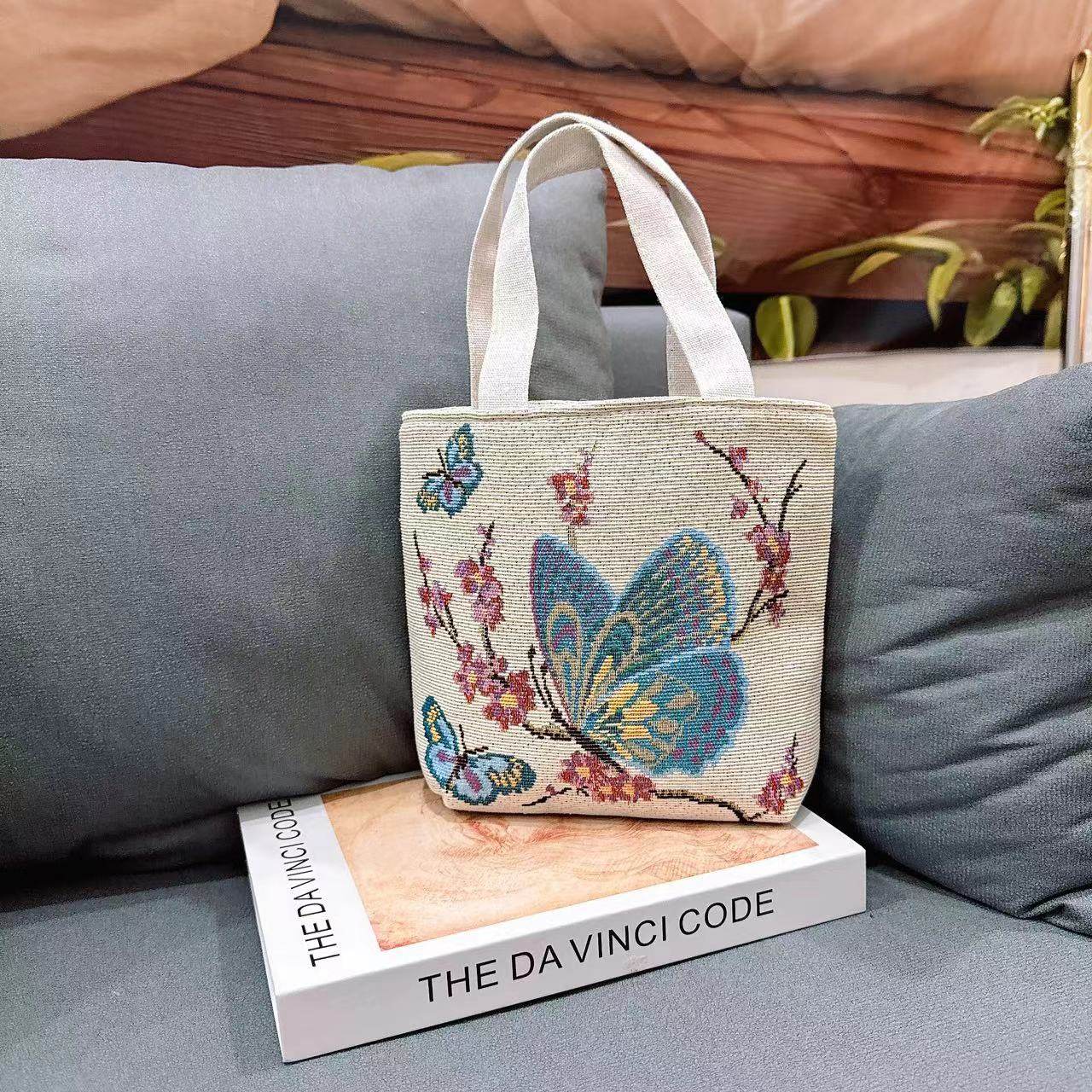 双面刺绣帆布包手提包手拎外出百搭精致化妆包手机包上班小拎包,淘宝优惠券,粉丝福利购,淘宝优惠卷