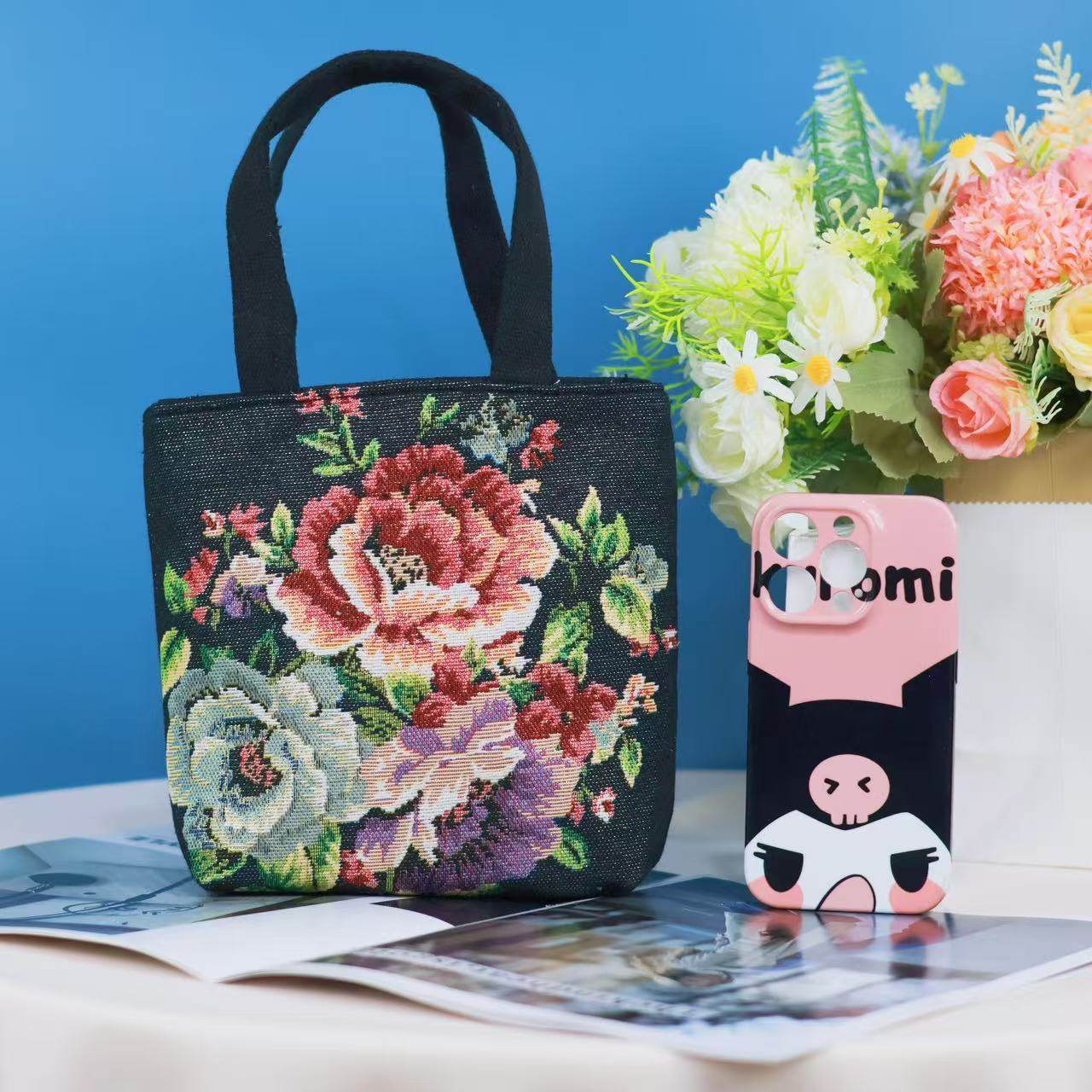 双面刺绣新款帆布包手提包手拎外出百搭化妆包手机包上班小拎包,淘宝优惠券,粉丝福利购,淘宝优惠卷