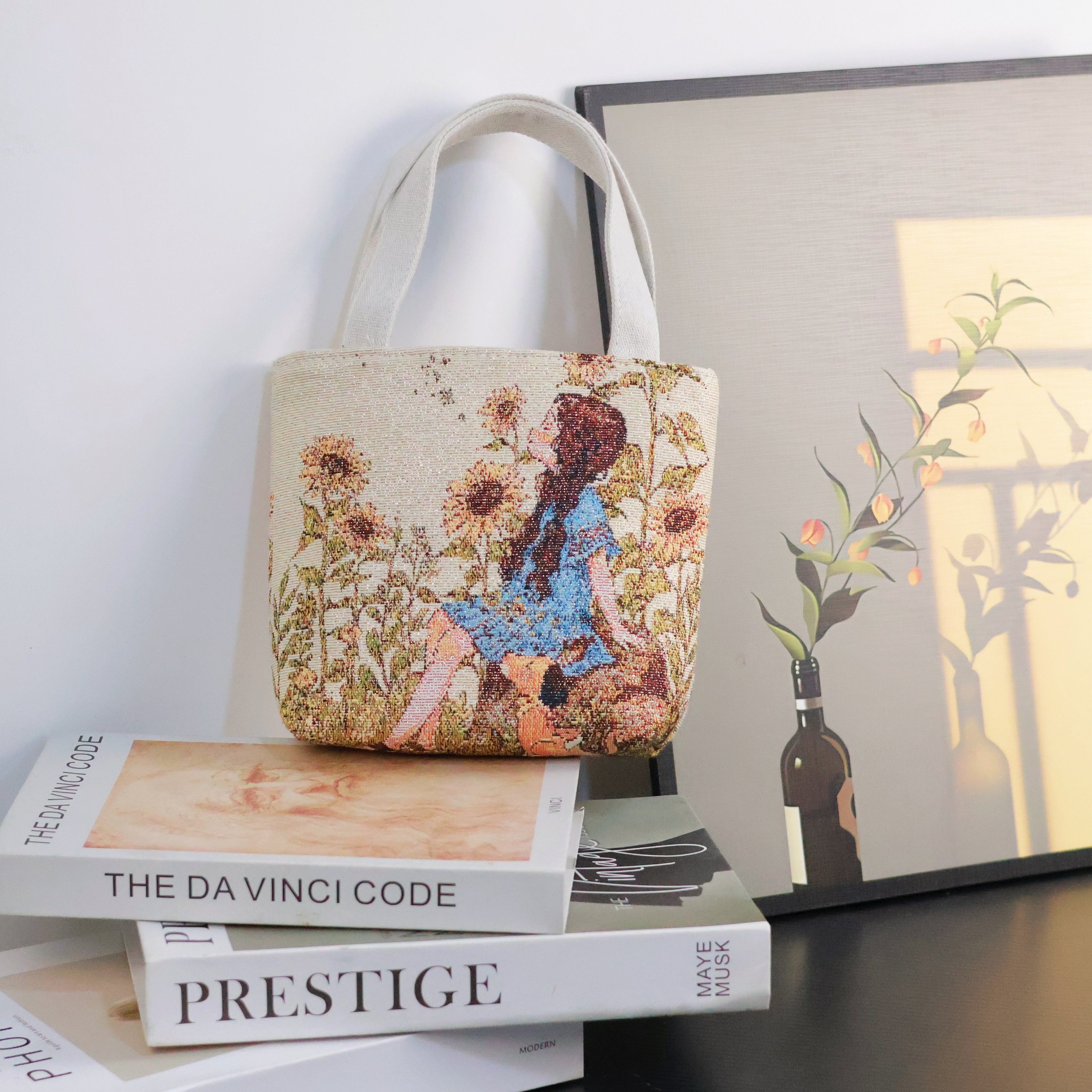 新款可爱双面刺绣帆布手提包拉链外出百搭上班小拎包便携手机包,淘宝优惠券,粉丝福利购,淘宝优惠卷