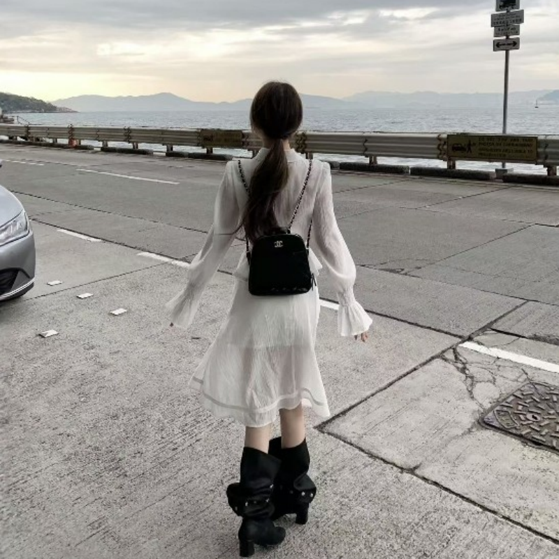 高级感时尚皮衣外套温柔气质白色衬衫女春季小众休闲半身裙三件套,淘宝优惠券,粉丝福利购,淘宝优惠卷