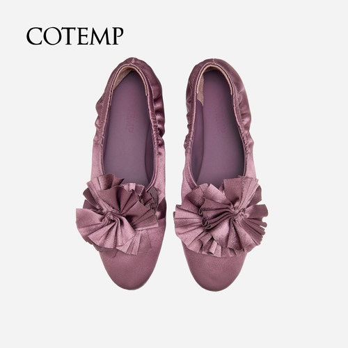 cotempOstara 26FW新款简约褶花绸缎鞋尖头平底芭蕾鞋子女 - 图3