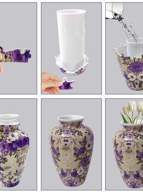3D立体拼图花积木摆件居家装饰品青花瓷客厅公桌插花干花