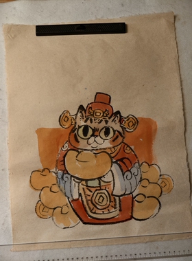 原创插画手稿原件猫猫财神招财猫系列轻松小品猫猫画