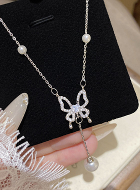 锆石蝴蝶珍珠项链配饰