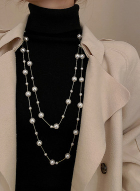 法式复古多层珍珠毛衣链女新款