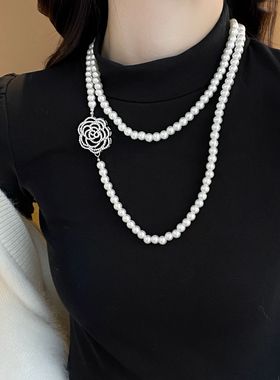 玫瑰花珍珠长款项链女百搭