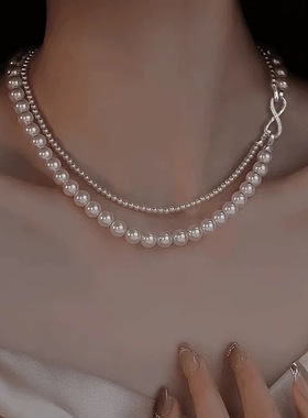 施家双层叠戴珍珠项链