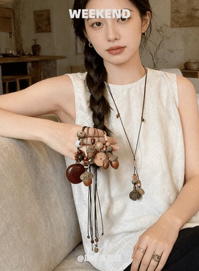新中式手工木质可调植物挂坠项链