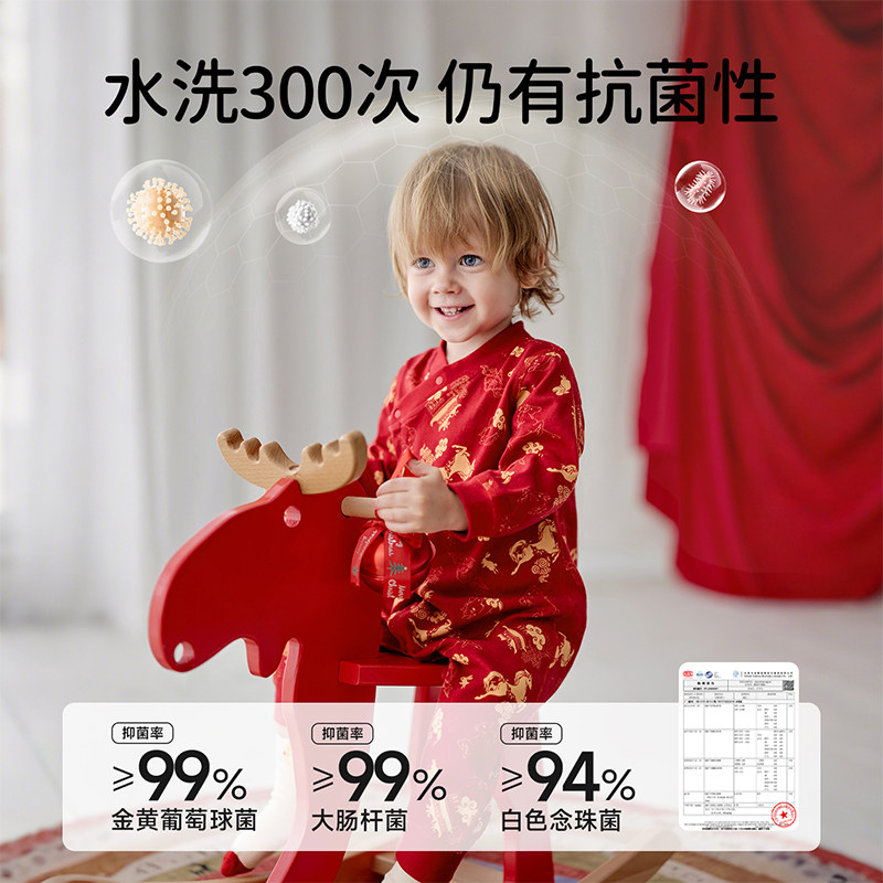 欧孕宝宝衣服婴儿秋冬连体衣红色喜庆加厚保暖周岁哈衣新生儿爬服